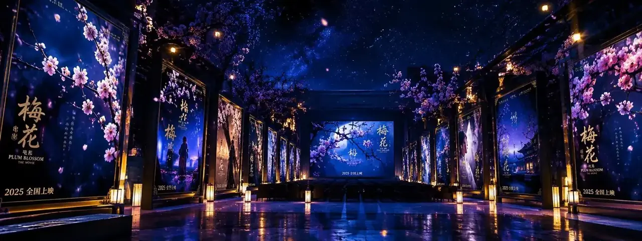 分类频道页面头部，夜色中排列的梅花影像频道
